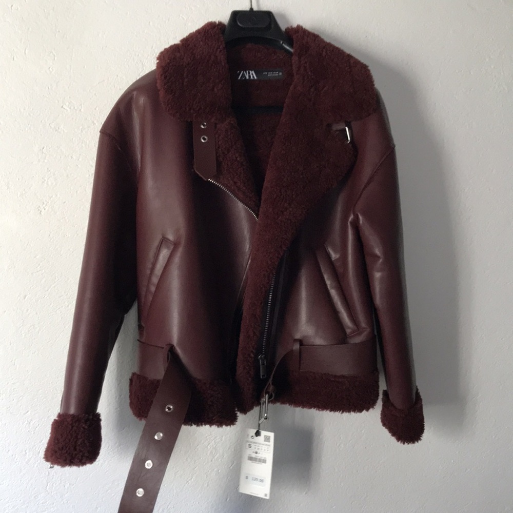 NWT ZARA faux fur biker jacket